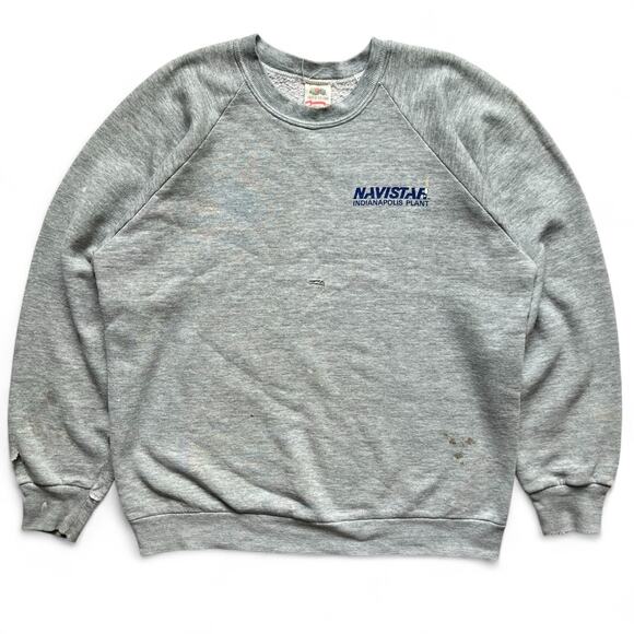 Vintage Distressed Gray Navistar Indianapolis Plant Raglan Crewneck Sweatshirt L - Picture 1 of 16